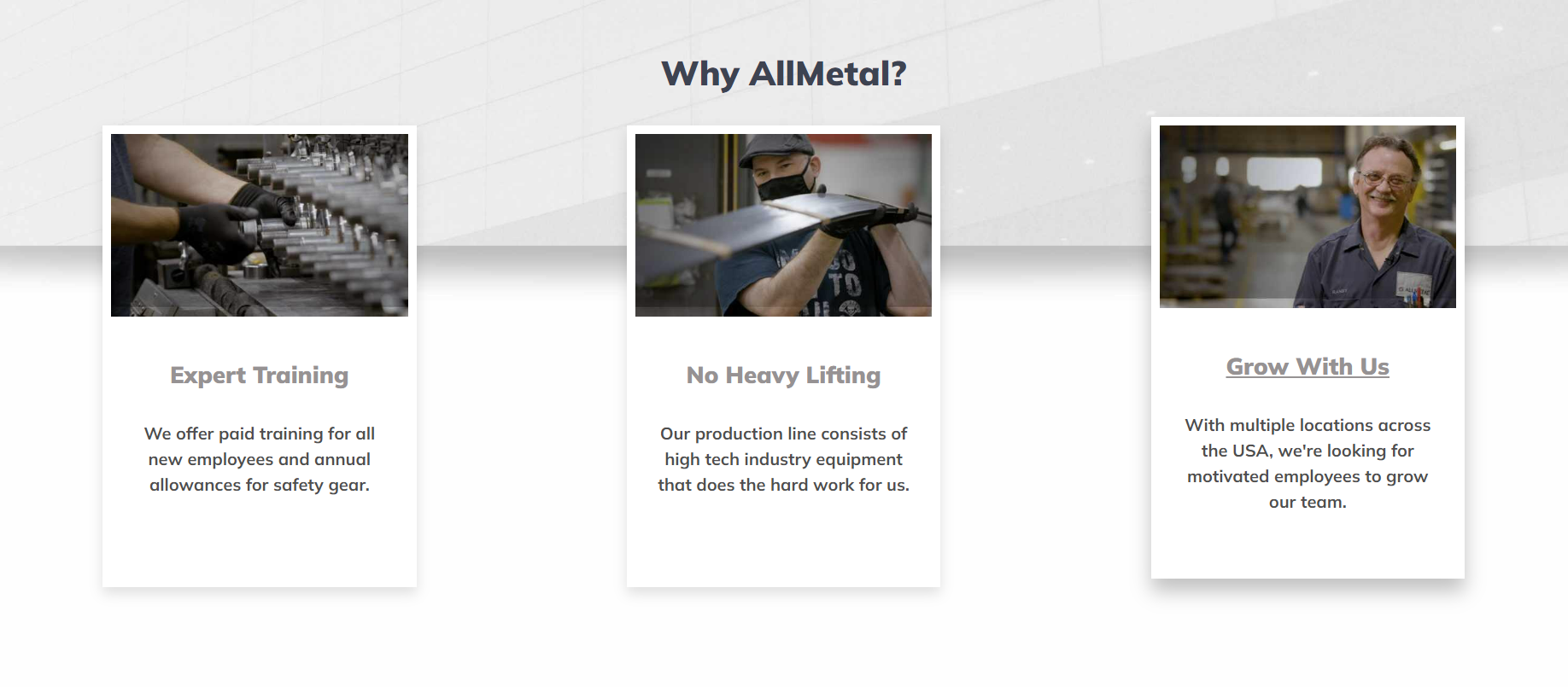 Screenshot of Allmetal's Career Focused Website Features.